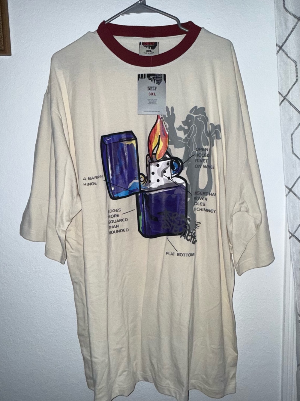 DELF Cream Short Sleeve Graphic Tee with Red Neck Trim